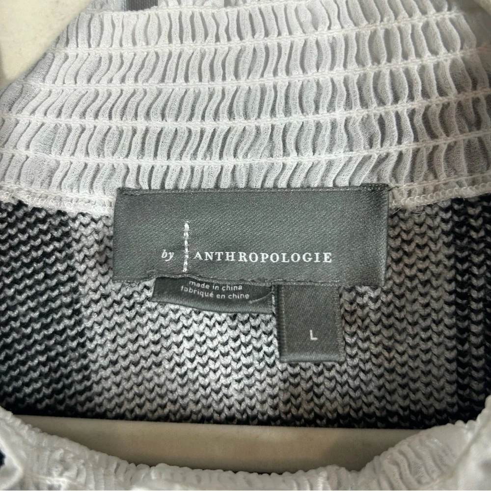 Anthropologie | Plaid Ruffle Collar Pullover Sweater Black White Women’s Size L - Picture 10 of 14